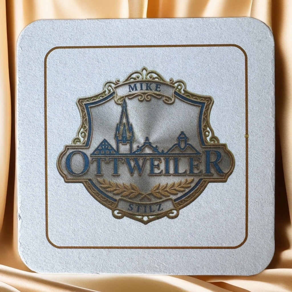 Quadratischer Bierdeckel mit Ottweiler-Altstadtmotiv und personalisiertem Namen „MIKE“