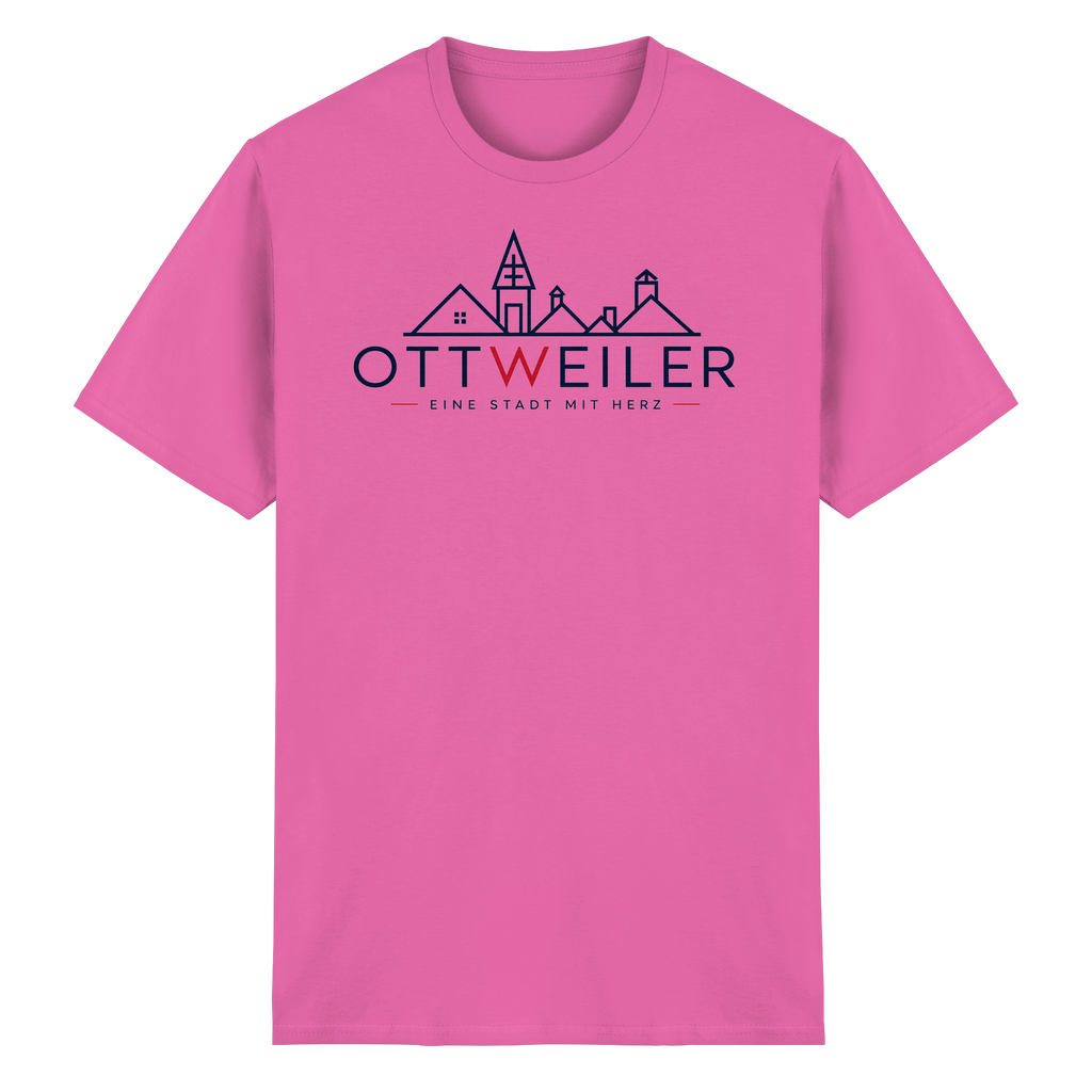 Rosa Ottweiler T-Shirt mit Stadtsilhouette und Schriftzug „Eine Stadt mit Herz“